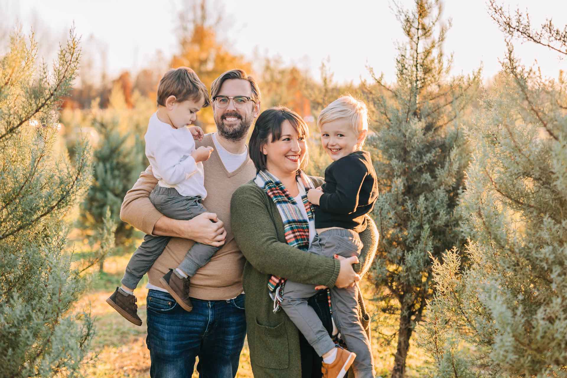 Drew McDowell with his wife and two young boys