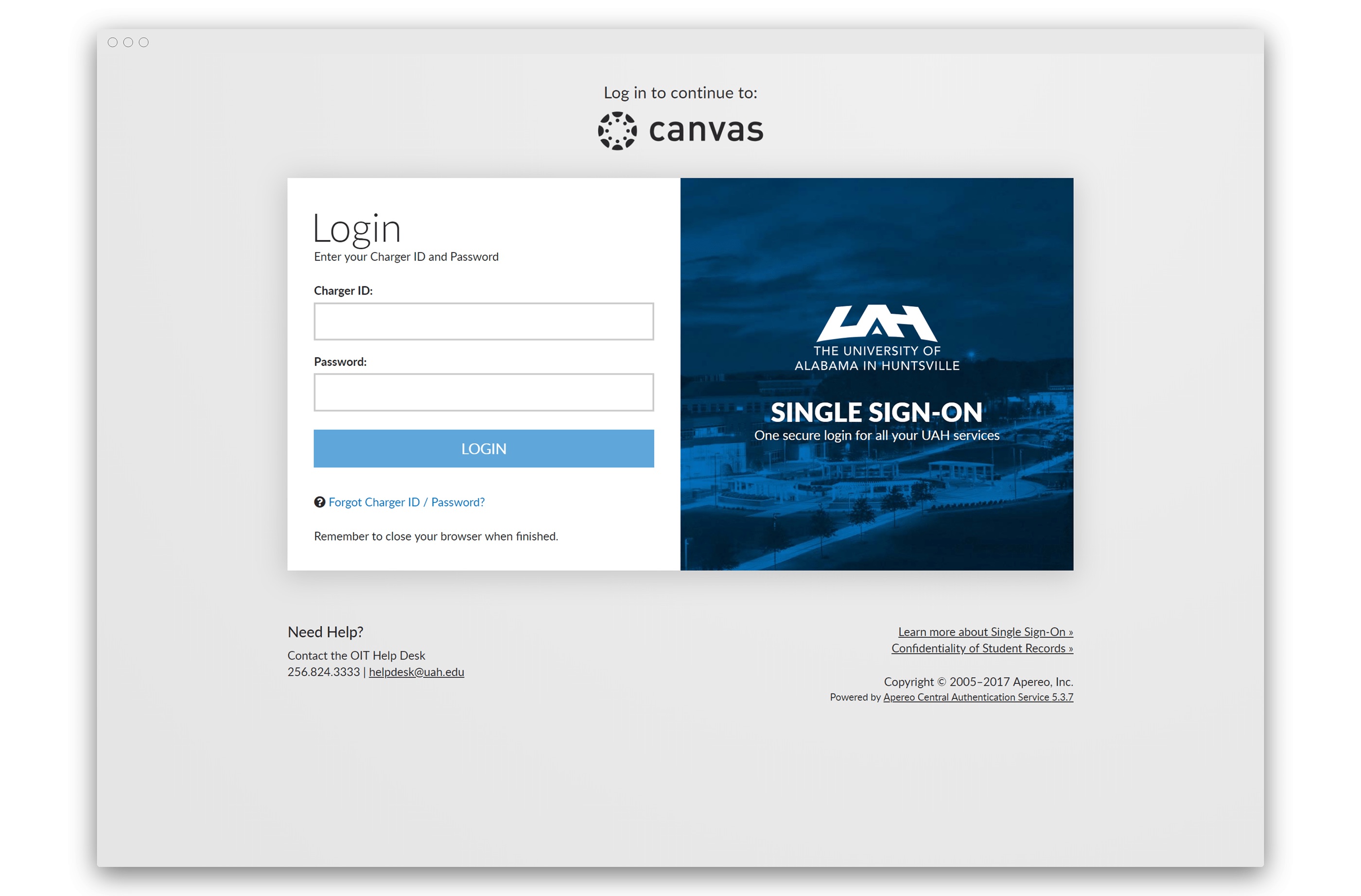 final redesign of UAH's SSO UI